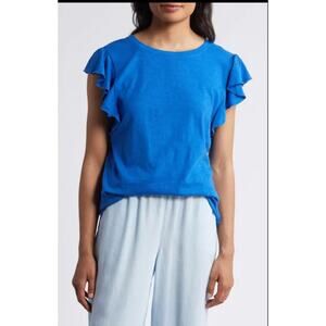 Caslon Blue 100% Cotton Women's Shirt - Size 2X-Ruffle Sleeves